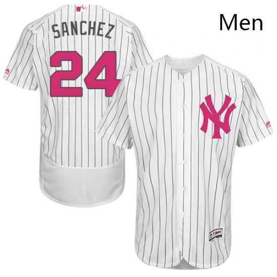 Mens Majestic New York Yankees 24 Gary Sanchez Authentic White 2016 Mothers Day Fashion Flex Base MLB Jersey